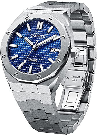 CADISEN Mechanische Automatik Uhr Herren Mit Gangreserve Wasserdicht Saphirglas Uhren männer (Blau)
