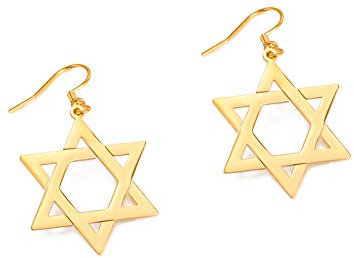 TEAMER Metatron Ohrringe Edelstahl Davidstern Ohrringe Blume des Lebens Geometrische Hohlbaumeln Vintage Amulett Schmuck für Frauen Mädchen (Davidstern-Gold)