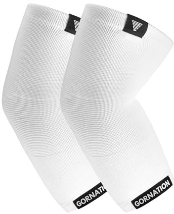 GORNATION Ellenbogenbandagen - Elastische Bandagen für Herren & Damen - Elbow Sleeves für Calisthenics, Bodybuilding, Fitness - 1 Paar, Weiß, M