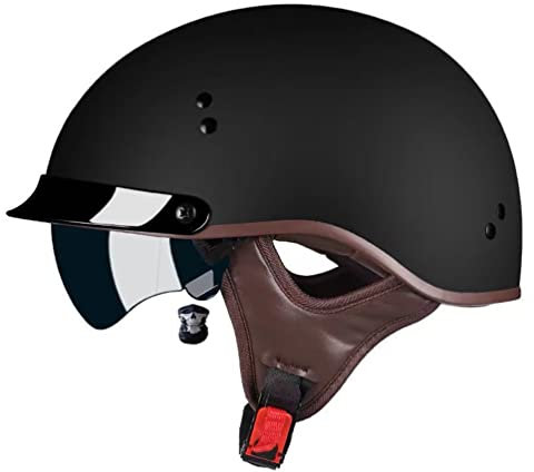 Smilfree Halbschalenhelm mit ECE-Zulassung Motorradhelm für Damen und Herren Erwachsene Rollerhelm Cruiser Chopper Skateboardhelm Motorradhalbhelm mit Visier