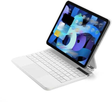 White Floating Magic Touch Pad Keyboard Case with White Backlit Fit for ipad Pro 12.9 Inch (6th, 5th, 4th, 3rd Generation) with Highly Sensitive Track Pad