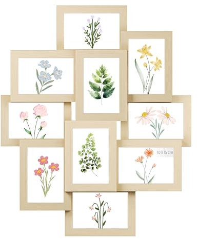 SONGMICS Collage Picture Frames, 10 Frames for 4x6 Photos, Collage Photo Frames for Wall, Multi Frames, Wall Decor, Natural Beige RPF020N01