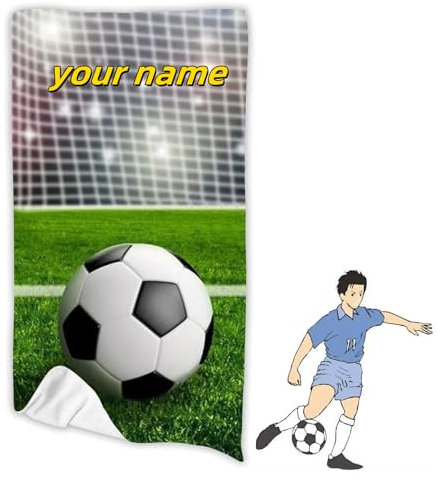 SHROUDEX Personalisiert Fußball Strandtuch Mit Namen, Personalisiertes Fußball Handtuch Mit Namen Badetuch Mikrofaser Strandtuch Groß 100x200cm Für Jungen (1,60 x 120 cm)