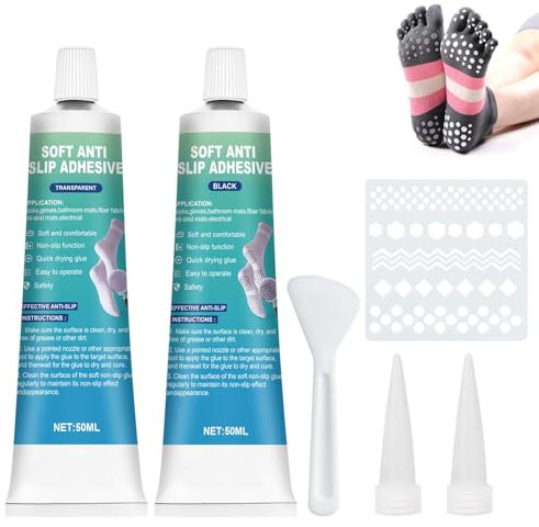 Miioto Socken Stopp Anti Rutsch Set, Sock Stop, Sock Stop Creme, Sockenstopper Flüssig, Antirutsch Kleber für Socken, Antirutsch für Socken, 50ml*2