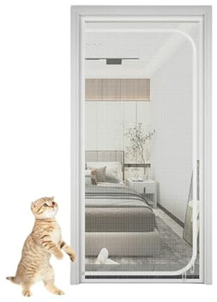 Zanzariera per gatti adatta a porte di dimensioni 90 cm x 210 cm, il design con cerniera bidirezionale impedisce a gatti e cani di scappare e punture di zanzare (bianco, 90 x 220 cm)