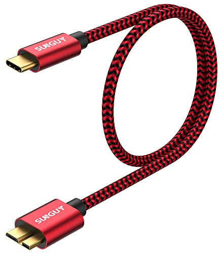 SUNGUY USB C auf Micro B Kabel USB 3.1, 0.5M 10Gbps USB C Stecker auf Micro B Stecker Festplattenkabel kompatibel mit Toshiba, Seagate, WD,Galaxy S5 Note 3,HDD usw-Rot