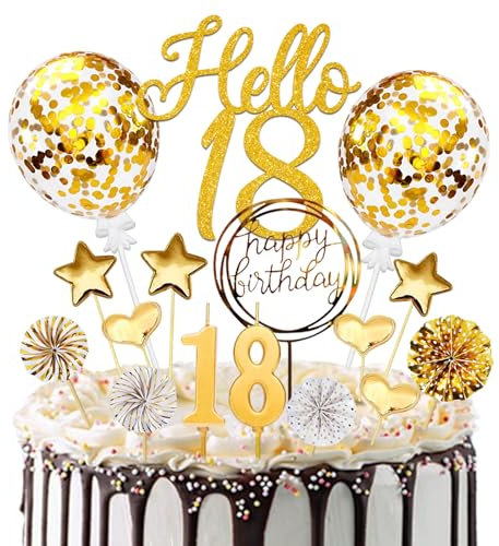 Tortendeko 18 Geburtstag Junge Mädchen, 20 Pcs Glitzer Tortendeko Gold Deko 18 Geburtstag Cake Topper mit Geburtstagskerzen, für 18 Geburstagstorte Deko