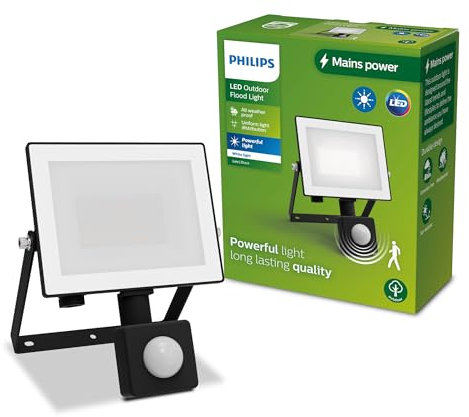PHILIPS Lois Outdoor Floodlight with Sensor, 20 W, 3000 K, Black