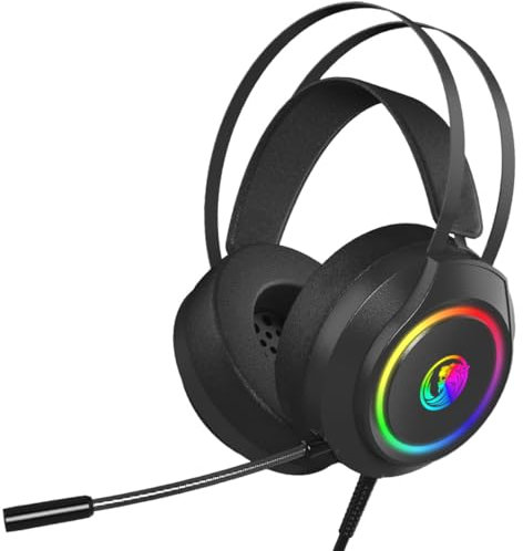 JUSTOP K2 Gaming Headset With Microphone for PS4/PS5/PC/Xbox One, Ergonomic Design Over Ear with AI 3D Stereo Sound, Computer Headset with 3.5mm Jack & RGB Light, Black