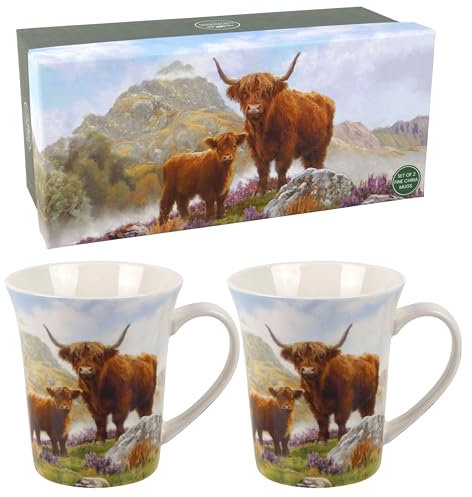 The Leonardo Collection Highland Cow Mug Set of 2 Macneil Studios, Tea and Coffee Mugs for Hot Drinks | Fine China Printed Mugs for Kitchen & Home | Reusable Ceramic Cups for Every Occasion