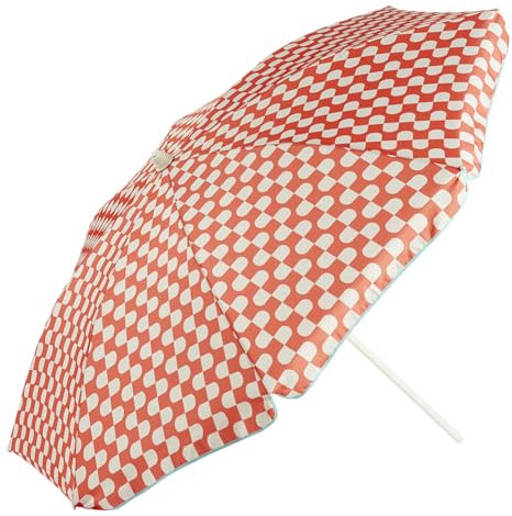 EZPELETA Parasol de style vintage de plage ou de terrasse en aluminium pliable et léger (inclinable). Protection solaire UPF 50+ (diamètre 163 cm). Livré avec housse et filetage., Rétro corail, 163cm
