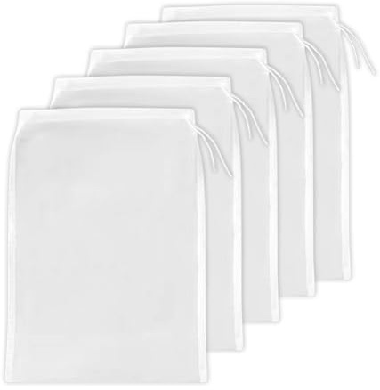 Haluway 5 Pack Reusable Nut Milk Bags 20x30cm/7.87 * 11.81inch, 100 Mesh Nylon Strainer Bags with Drawstring for Kitchen Filtering