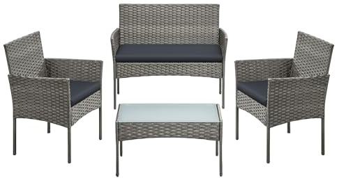 SONGMICS Garden Furniture Set, Outdoor PE Rattan Conversation Sets, Outdoor Lounge Furniture with Table and 2 Chairs, Loveseat, for Patio Garden Balcony Deck, Grey GGF004TZ02