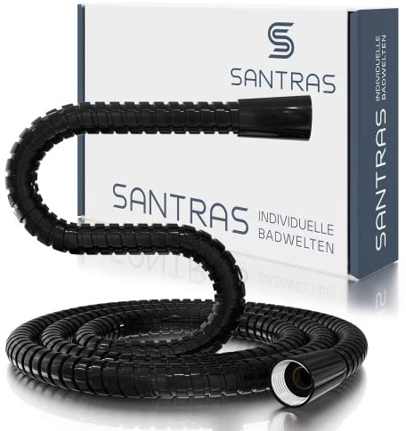 SANTRAS® Metall Duschschlauch DELUXE Schwarz (RAL 9005) 1,50 m mit Durchflussbegrenzer – Besonders flexibler Brauseschlauch aus Edelstahl MADE IN GERMANY