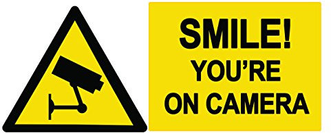 2 x SMILE you are on camera CCTV - Sign Sticker Label Sign Removable Self Adhesive Waterproof Durable Vinyl Label Sticker 225mm x 106mm