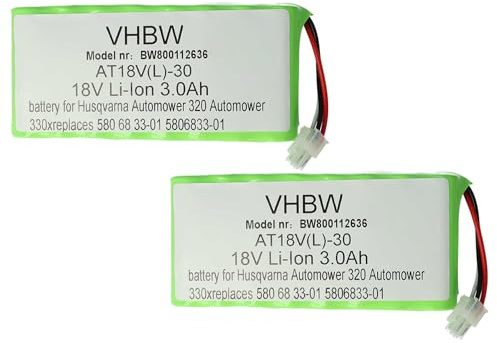 vhbw 2X Akku kompatibel mit Husqvarna Automower 320 | 420 bis BJ 2019/2020, 435X AWD Rasenroboter (3000mAh 18V Li-Ion)