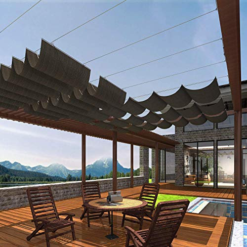 Patio 3'W x 16'L Pergola Canopy Shade Cover Replacement Fabric, Retractable Sun Shades Cloth with Slide-On Wire Cable Hardware for Outdoor Gazebo Deck Porch, Brown
