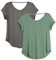icyzone Femme T-Shirt de Sport à Manche Courtes Shirt de Yoga Col en V, Décontracté Tee Shirt, Lot de 2 (XL, Gris Foncé/Vert Clair)