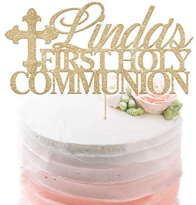 EDSG Personalised First Holy Communion Cake Topper - Grail Cross Christening Baptism Confirmation 1st Communion Party Decor Multicolour Glitter Hand Finished in UK