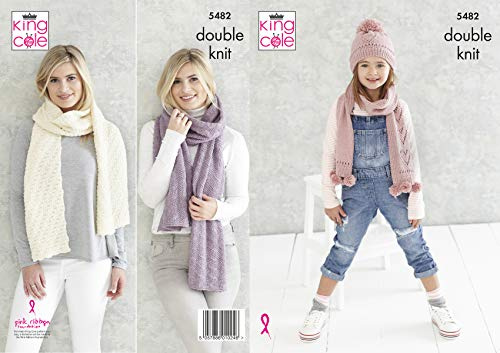 King Cole Subtle Drifter DK Knitting Pattern 5482 - Scarves Headwear, Shawls Pattern - 4-12 Years & Adult