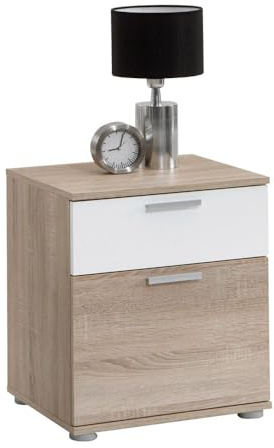 FMD furniture Nachttisch, Spanplatte, Eiche NB/Weiß, ca. 45x53x38 cm