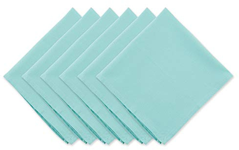 DII Solid Pastel Napkin Set Cotton, Machine Washable, 20x20 Inch, Light Aqua, 6 Count