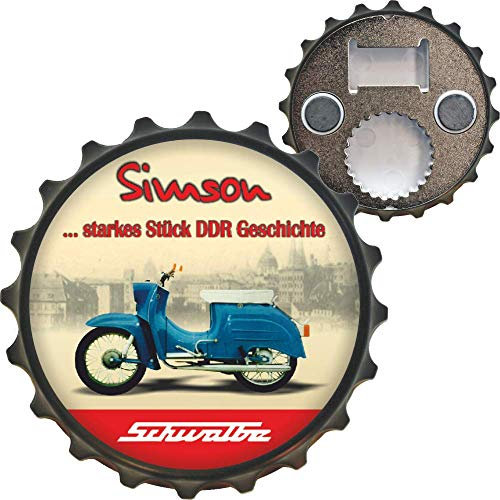 Ostalgie Flaschenöffner Öffner mit Spruch - Simson Schwalbe - der DDR Bieröffner Kapselheber für Ostalgiker und Fans für Ostprodukte Ost Produkte