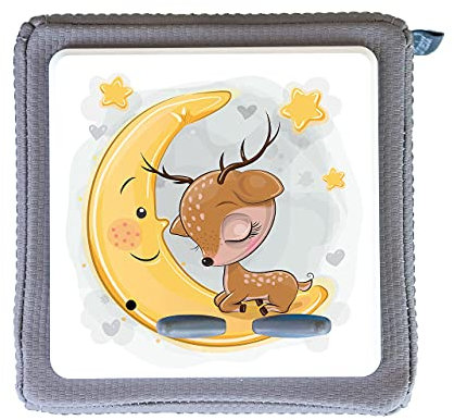 MeinBaby123® Schutzfolie kompatibel mit Toniebox | Schutzcover selbstklebend | Aufkleber passgenau I Folie Sticker I Toniebox Zubehör | Niedliches REH schläft im Mond