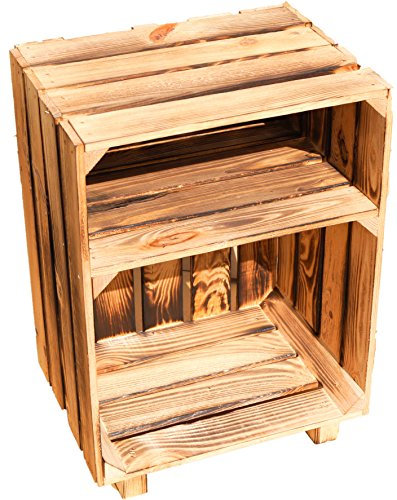 Kistenkolli Altes Land 2er Set Nachttisch Abstelltisch Nachtschrank Nachtkommode Beistelltisch Bücherregal Schuhregal ca 30x40x55cm Regalkiste Flaschenablage Weinregal Apfelkiste/Weinkiste (GEFLAMMT)