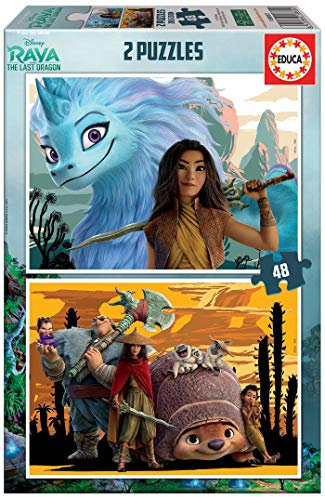 Educa 18882, Raya und der letzte Drache, 2x48 Teile Puzzleset für Kinder ab 4 Jahren, Disney, Raya and The Last Dragon