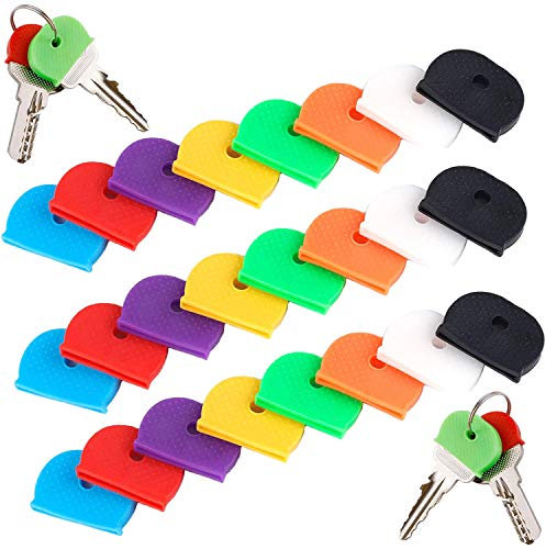 Couvres Clés Caches de Clés Flexibles,Cap Clé Flexible Key Caps Covers pour Identification de Clés Facile 8 Couleurs 24 pièces