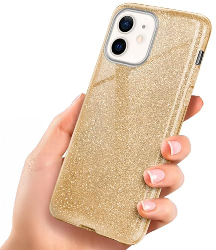 ONEFLOW Glitter Case für iPhone 12 mini Glitzer Handyhülle mit Kameraschutz, Stylische Hülle Glitzernd, Dünne TPU Schutzhülle für Damen, Glitzerhülle Qi kompatibel, Gold