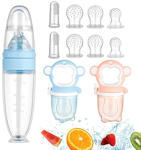 Ballery Baby Fruit Dummy Feeder - 90 ml Baby Food Feeder Bottle for Toddlers with Fruit Teat and Teething Ring