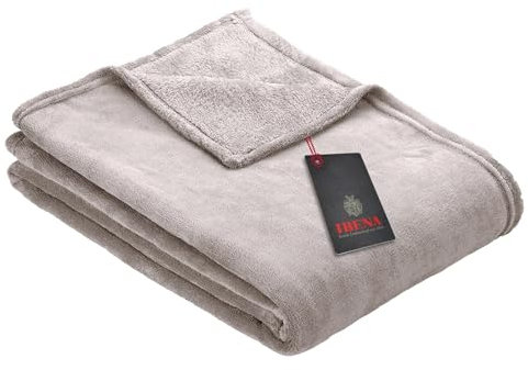 Ibena Kuscheldecke Olbia 130x180 cm - flauschig, warm & waschbar, Fleecedecke hellgrau einfarbig