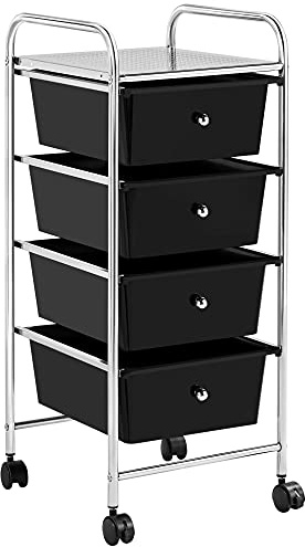 Yaheetech Chariot de Rangement Desserte à Roulettes 32 x 36,5 x 77 cm Noir | Tour de Rangement Solide et robuste, avec 4 Tiroirs en Plastique Transparent, pour Salle de Bain, Bureau, Cuisine