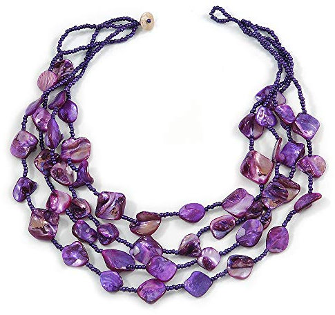Avalaya Multistrand Layered Purple Sea Shell and Glass Bead Necklace