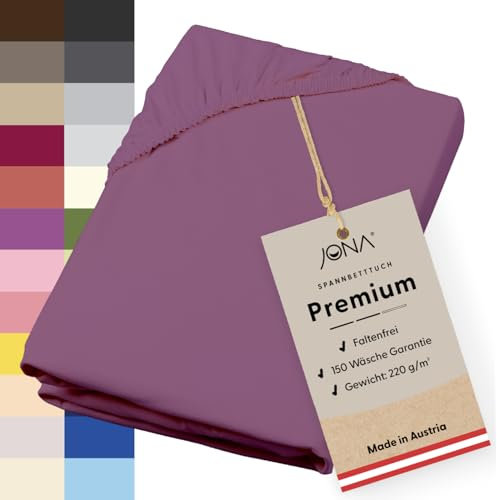 JONA SLEEP® Premium Spannbettlaken (180-200 x 200 cm) Jersey Baumwolle Dunkelmagenta - 220 g/m² - ÖKO-TEX 100 zertifziert - Made in Austria