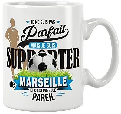 Mug foot Marseille - Je ne suis pas parfait mais je suis supporter de l'OM. Cadeau - Anniversaire - Noël - fête. Pour amis, famille. Céramique haute qualité 11oz - 320 ML