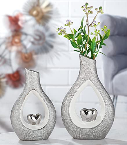 GILDE Lochvase mit Herz Porzellan silberfarben, weiß 28631