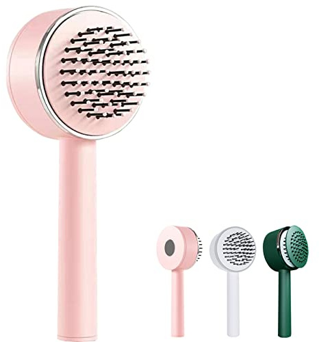 Self Cleaning Hair Brush for Women, One-key Cleaning Hair Loss Airbag Massage Scalp Comb Hair Brushes for Women, 3D Air Cushion Massager Brush with Retractable Bristles Hairbrush for Women (Pink)