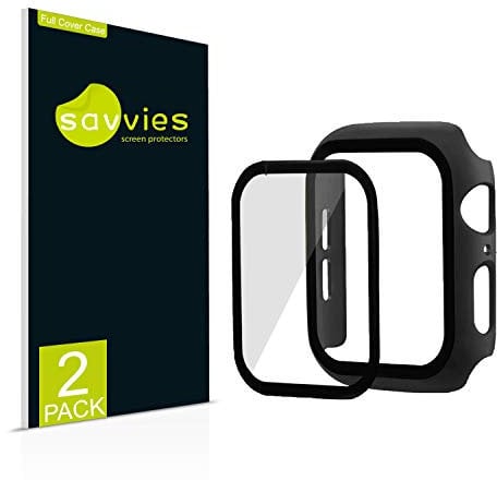 Savvies Hülle mit Schutzglas kompatibel mit Apple Watch Series 8 / Series 9 (41 mm) Case [Full Cover Displayschutz] Schutzhülle (2 Stück) - [R