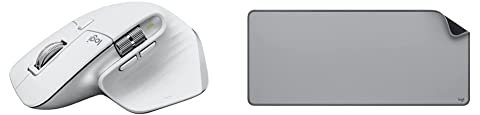 Logitech MX Master 3S - Mouse Wireless ad Alte Prestazioni, Scorrimento Ultraveloce, Ergo, 8K DPI, Grigio chiaro & Desk Mat - Studio Series, Multifunzione, Tappetino per Mouse Esteso - Grigio