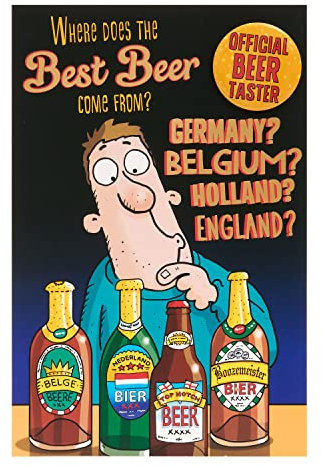 Geburtstagskarte für Ihn / Freund mit Umschlag, lustiges Design mit Mann wählt Bier