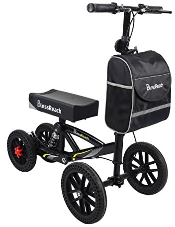 BlessReach Trottinette à genoux pliable tout terrain - Trottinette économique pour blessures au pied - Béquilles compactes alternatives - Noir