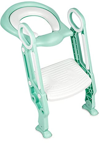 Riduttore WC Bambini Antiscivolo, Riduttore Water Bambini con Scaletta, Vasino per Bambini WC, Riduttore Ovetto Adattatore WC per Bambini, Adatto per Tazze WC a V, U, O (Verde-bianco)
