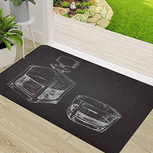 Door Mat,Non-slip Barrier Mats for Indoor and Outdoor,Bourbon Sketch Whiskey Bottle and Glass Drink Decanter Alcolic,Absorbent Entrance Rug Machine Washable Floor Mat Carpet 50x80cm