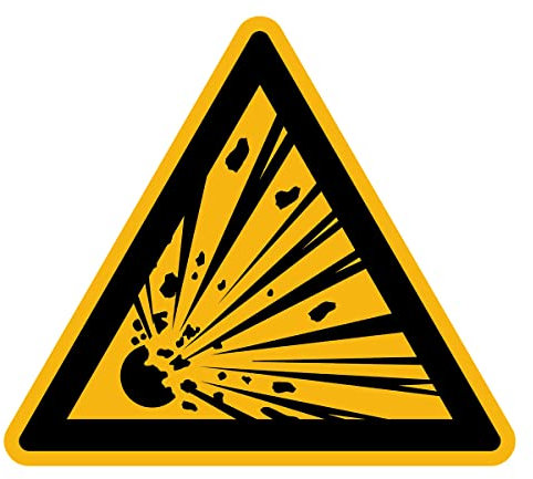 Aufkleber Gefahr Warnung NF ISO 7010 - Selbstklebende Plastifizierte Dreiecksplatte Wasser- und UV-beständig - Explosive Materialien - 10x10 cm