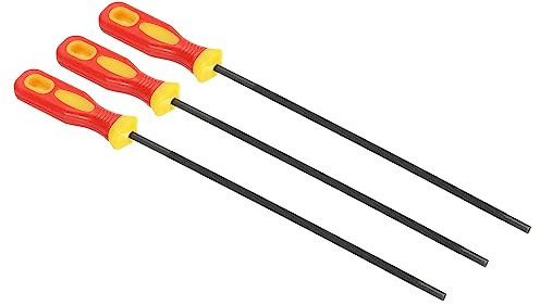 PATIKIL Feile kettensäge 3 Pack 3/16 (4.8 Mm) Runde Kette Feile Rot Gelb | Sägeschärfer mit Plastik Griff Kettensäge