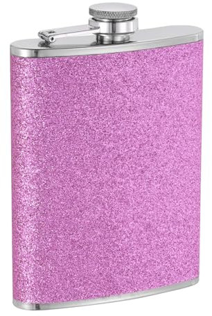 sourcing map Hip Flask for Liquor 8oz 230ml Stainless Steel Leak Proof Drinking Flask for Camping Hiking Outdoor Activity, Bling Purple