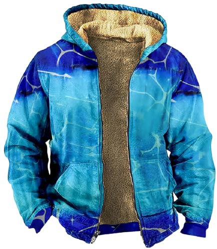 WILMOT Gefütterte Jacke Herren Fleece Futter Decken Kapuzenjacke Mit Reißverschluss Sweatjacke Mit Kapuze Thermo Fleecejacke Decken Winterjacke Basic Holzfäller Militär Jacke(Blue,L)